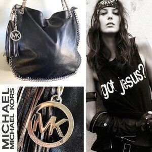Michael Kors Black Leather Shoulder Bag with Chain Detail